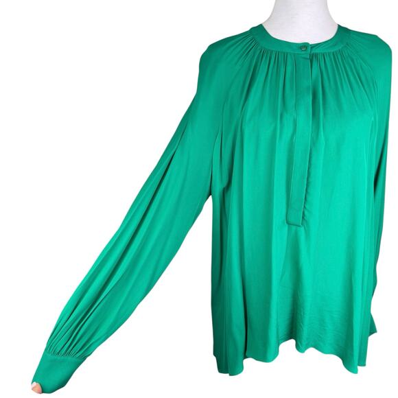 Reiss NWT Gwen Green Long Gathered Blouson Sleeve Cocktail Business Blouse - Picture 11 of 16